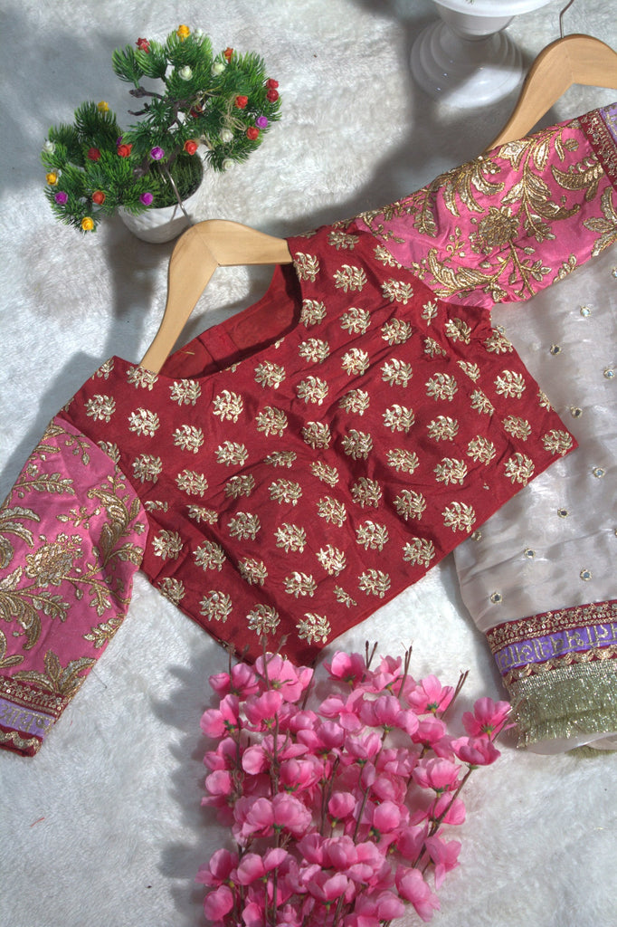 Mauve Designer Jimmy Choo Saree with Heavy Zari, Dori & Multi-Size Sequins Work | Bangalori Silk Blouse ClothsVilla
