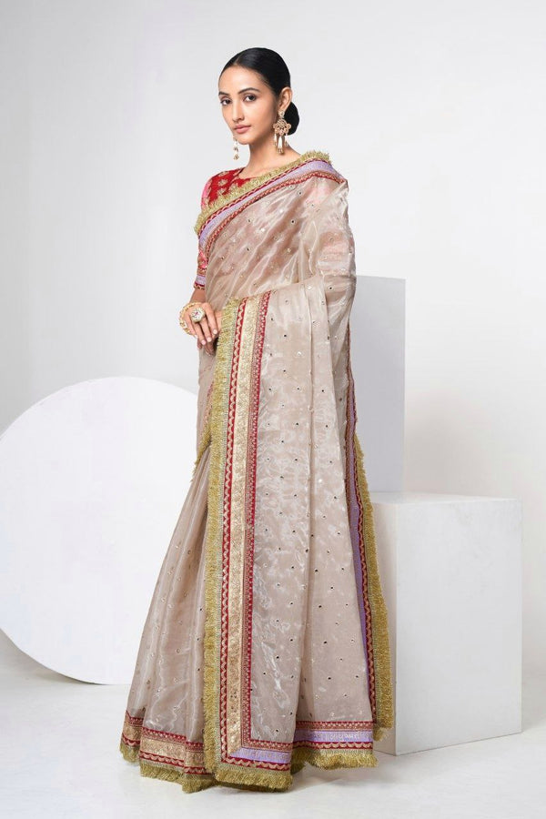 Mauve Designer Jimmy Choo Saree with Heavy Zari, Dori & Multi-Size Sequins Work | Bangalori Silk Blouse ClothsVilla