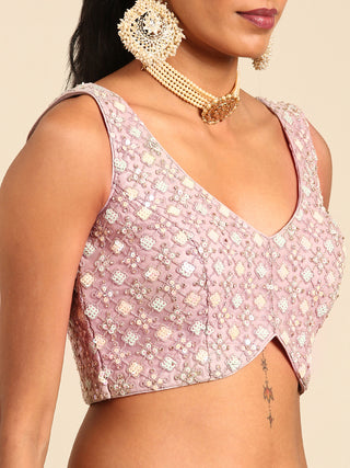 Mauve Net Multi Sequins with heavy Zarkan embroidery Semi-Stitched Lehenga choli & Dupatta Clothsvilla
