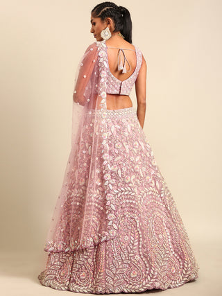 Mauve Net Multi Sequins with heavy Zarkan embroidery Semi-Stitched Lehenga choli & Dupatta Clothsvilla