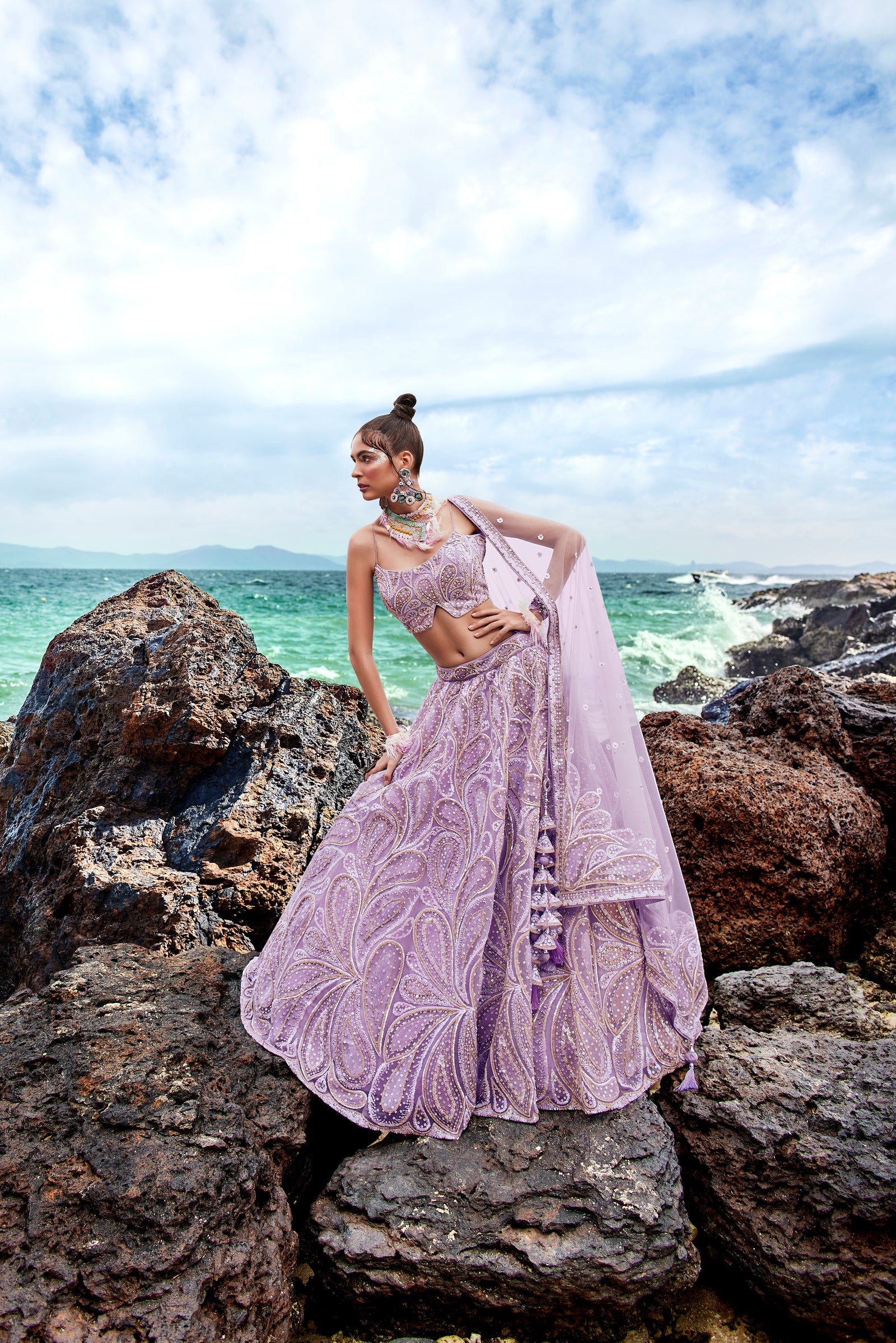 Mauve Net Multi Sequins with heavy Zarkan embroidery Semi-Stitched Lehenga choli & Dupatta Clothsvilla