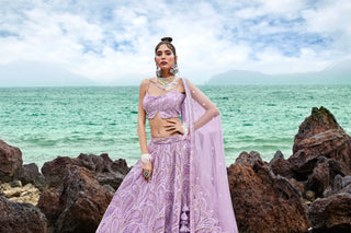 Mauve Net Multi Sequins with heavy Zarkan embroidery Semi-Stitched Lehenga choli & Dupatta Clothsvilla