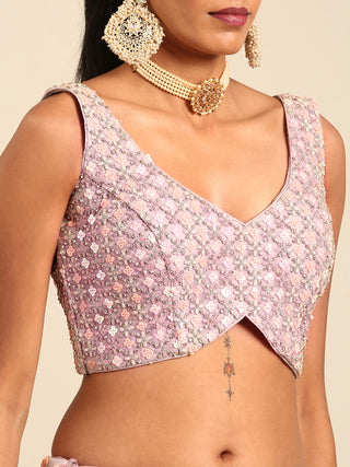 Mauve Net Multi Sequins with heavy Zarkan embroidery Semi-Stitched Lehenga choli & Dupatta ClothsVilla