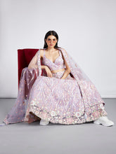 Load image into Gallery viewer, Mauve Net Sequins and thread embroidery Semi-Stitched Lehenga choli &amp; Dupatta ClothsVilla