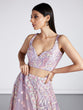 Load image into Gallery viewer, Mauve Net Sequins and thread embroidery Semi-Stitched Lehenga choli &amp; Dupatta ClothsVilla