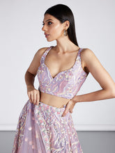 Load image into Gallery viewer, Mauve Net Sequins and thread embroidery Semi-Stitched Lehenga choli &amp; Dupatta ClothsVilla