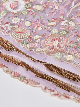 Mauve Net Sequins and thread embroidery Semi-Stitched Lehenga choli & Dupatta ClothsVilla