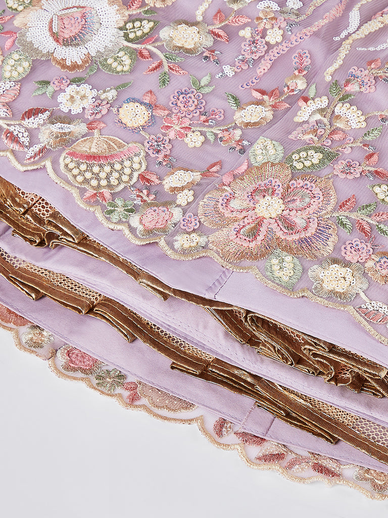 Mauve Net Sequins and thread embroidery Semi-Stitched Lehenga choli & Dupatta ClothsVilla