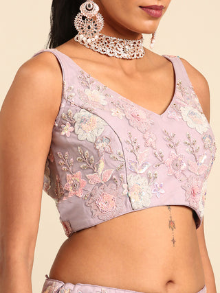 Mauve Net Sequins with heavy Zarkan embroidery Semi-Stitched Lehenga choli & Dupatta ClothsVilla
