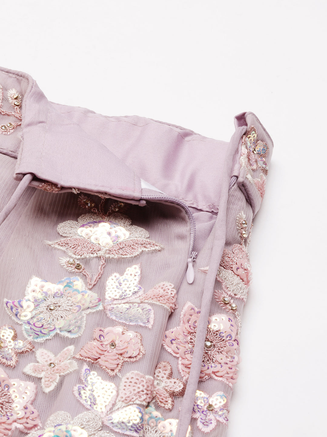 Mauve Net Sequins with heavy Zarkan embroidery Semi-Stitched Lehenga choli & Dupatta ClothsVilla