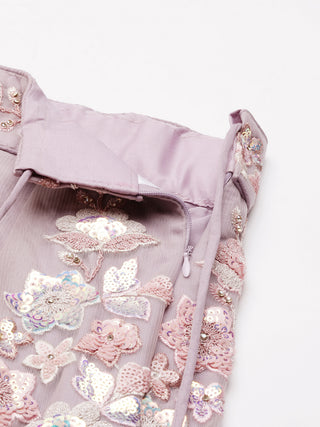Mauve Net Sequins with heavy Zarkan embroidery Semi-Stitched Lehenga choli & Dupatta ClothsVilla