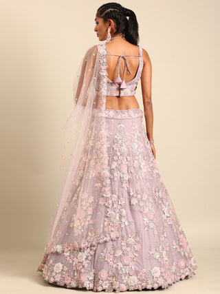 Mauve Net Sequins with heavy Zarkan embroidery Semi-Stitched Lehenga choli & Dupatta ClothsVilla