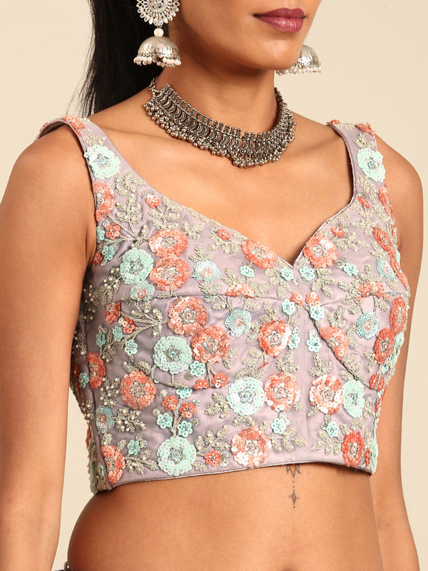 Mauve Net Sequins & Zarkan embroidery Semi-Stitched Lehenga choli & Dupatta ClothsVilla