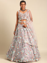 Load image into Gallery viewer, Mauve Net Sequins &amp; Zarkan embroidery Semi-Stitched Lehenga choli &amp; Dupatta ClothsVilla