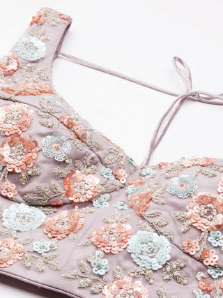 Mauve Net Sequins & Zarkan embroidery Semi-Stitched Lehenga choli & Dupatta ClothsVilla