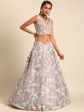 Load image into Gallery viewer, Mauve Net Sequins &amp; Zarkan embroidery Semi-Stitched Lehenga choli &amp; Dupatta ClothsVilla