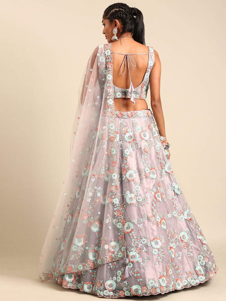 Mauve Net Sequins & Zarkan embroidery Semi-Stitched Lehenga choli & Dupatta ClothsVilla