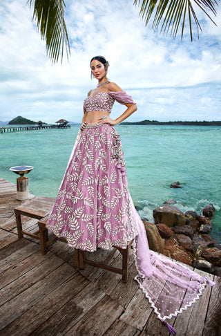 Mauve Organza Sequins & Zarkan embroidery Semi-Stitched Lehenga choli & Dupatta Clothsvilla