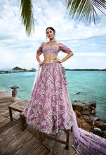 Load image into Gallery viewer, Mauve Organza Sequins &amp; Zarkan embroidery Semi-Stitched Lehenga choli &amp; Dupatta Clothsvilla