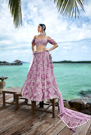 Mauve Organza Sequins & Zarkan embroidery Semi-Stitched Lehenga choli & Dupatta Clothsvilla