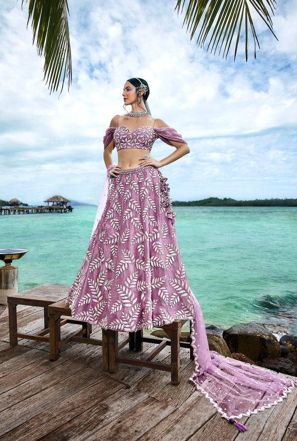 Mauve Organza Sequins & Zarkan embroidery Semi-Stitched Lehenga choli & Dupatta Clothsvilla