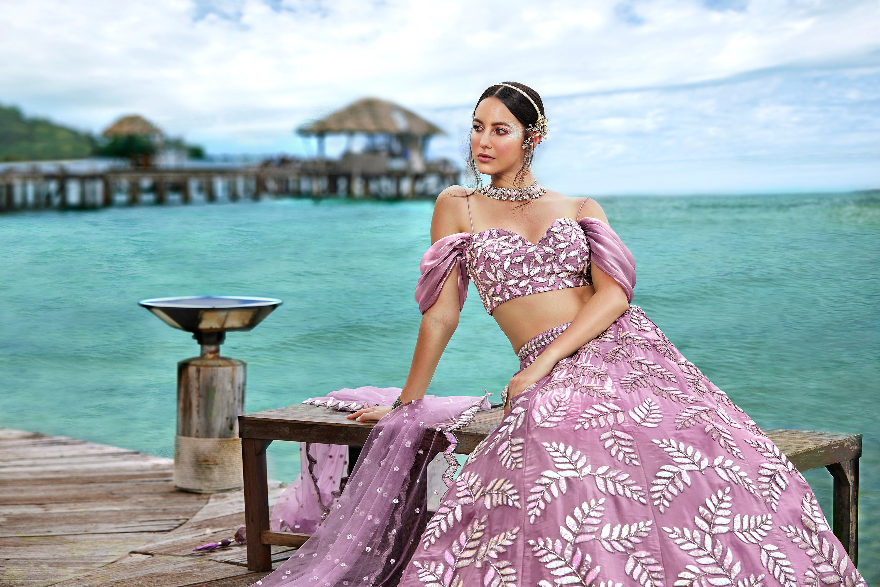 Mauve Organza Sequins & Zarkan embroidery Semi-Stitched Lehenga choli & Dupatta Clothsvilla