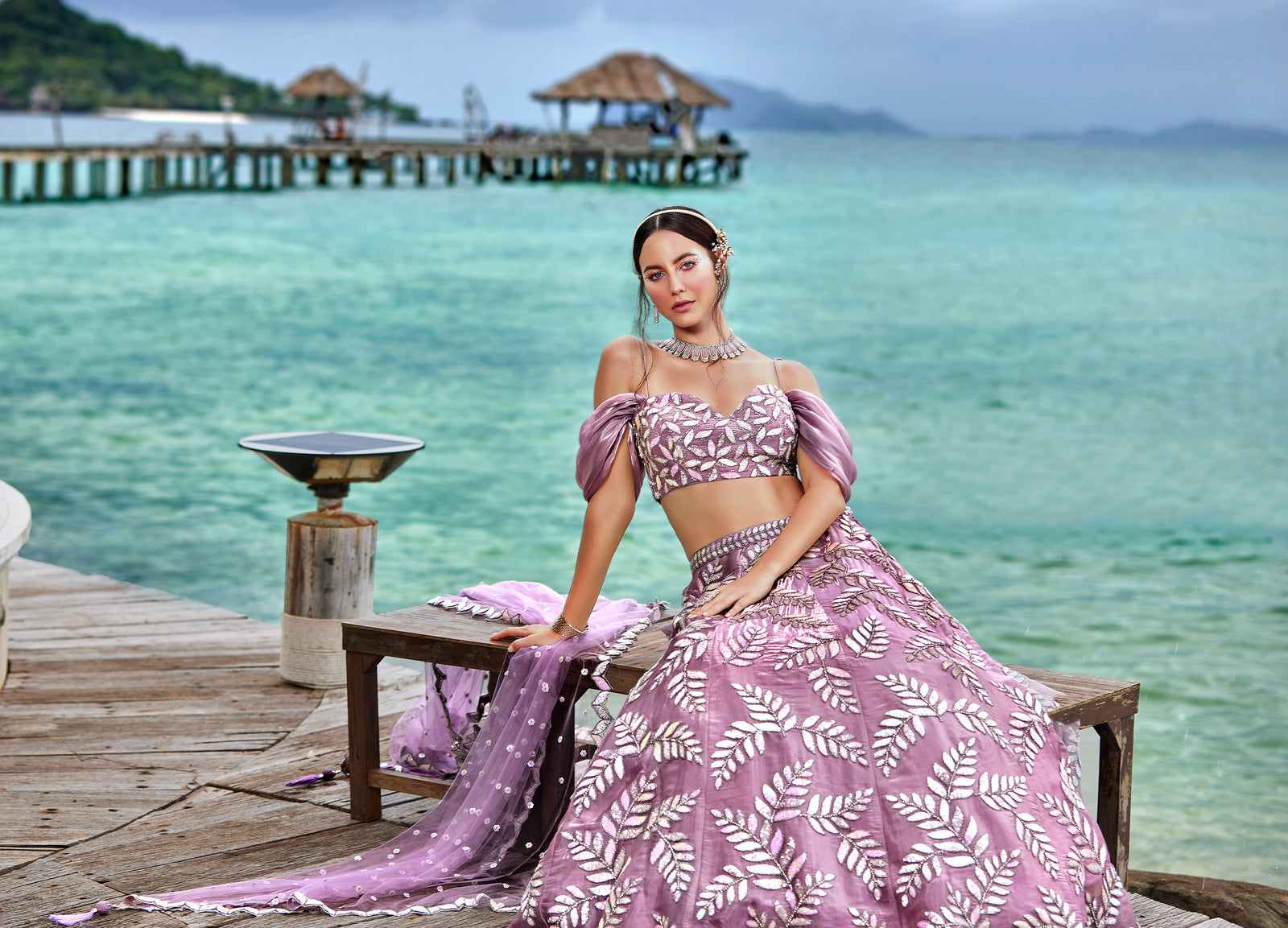 Mauve Organza Sequins & Zarkan embroidery Semi-Stitched Lehenga choli & Dupatta Clothsvilla