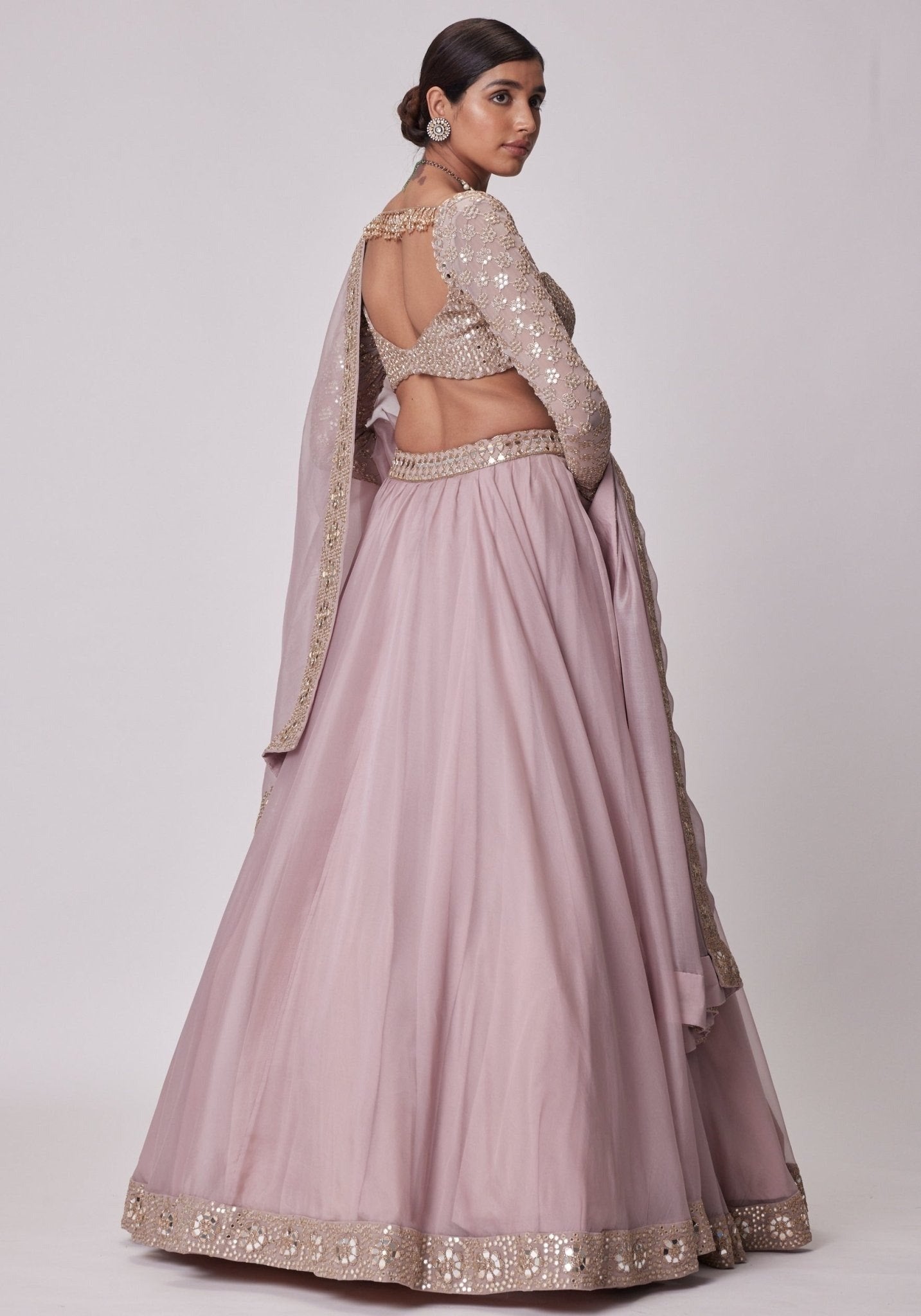 Mauve Organza Silk Mirror Zari Lehenga ClothsVilla