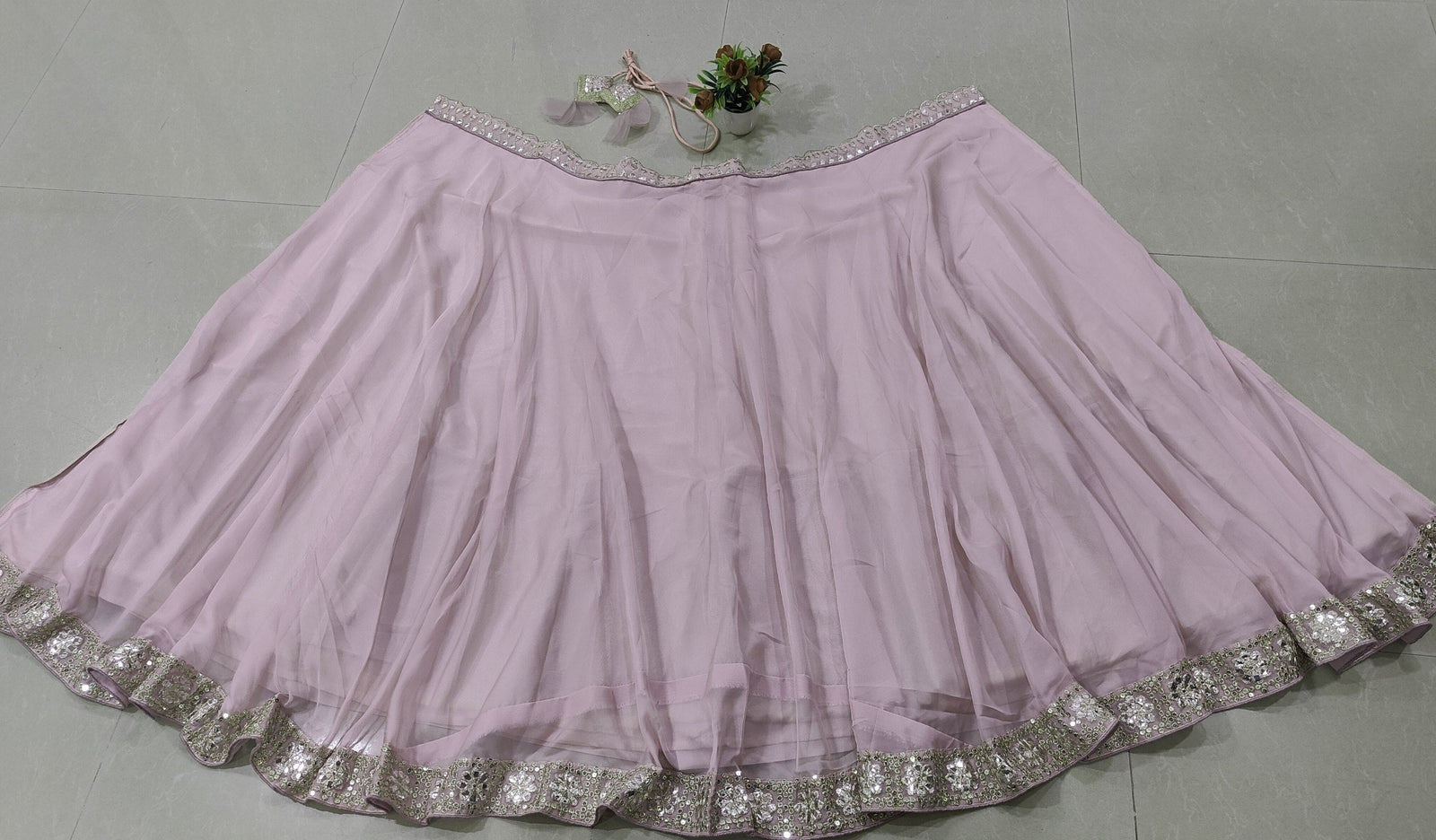 Mauve Organza Silk Mirror Zari Lehenga ClothsVilla