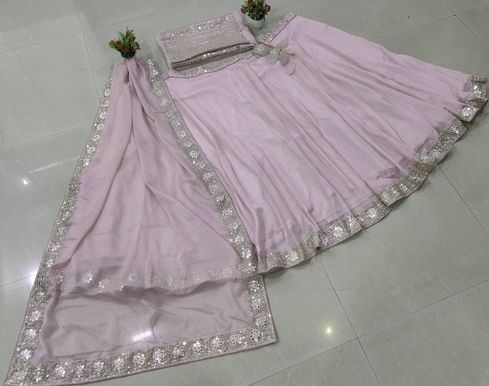 Mauve Organza Silk Mirror Zari Lehenga ClothsVilla