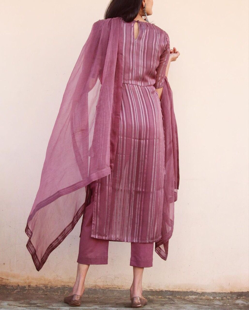Mauve Pink Elegant High-Slit Kurta Set with Dupatta