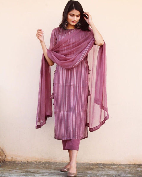 Mauve Pink Elegant High-Slit Kurta Set with Dupatta Main image