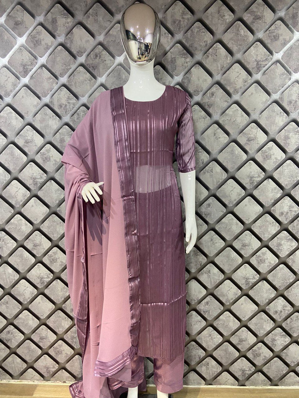 Mauve Pink Elegant High-Slit Kurta Set with Dupatta