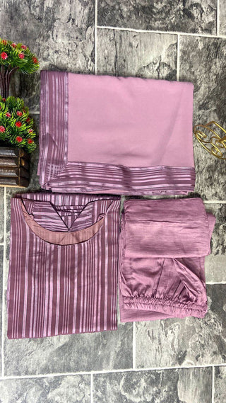 Mauve Pink Elegant High-Slit Kurta Set with Dupatta