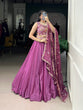 Load image into Gallery viewer, Mauve Pink Elegant Silk Crepe Embroidered Lehenga Choli Set with Organza Dupatta &amp; Designer Belt ClothsVilla