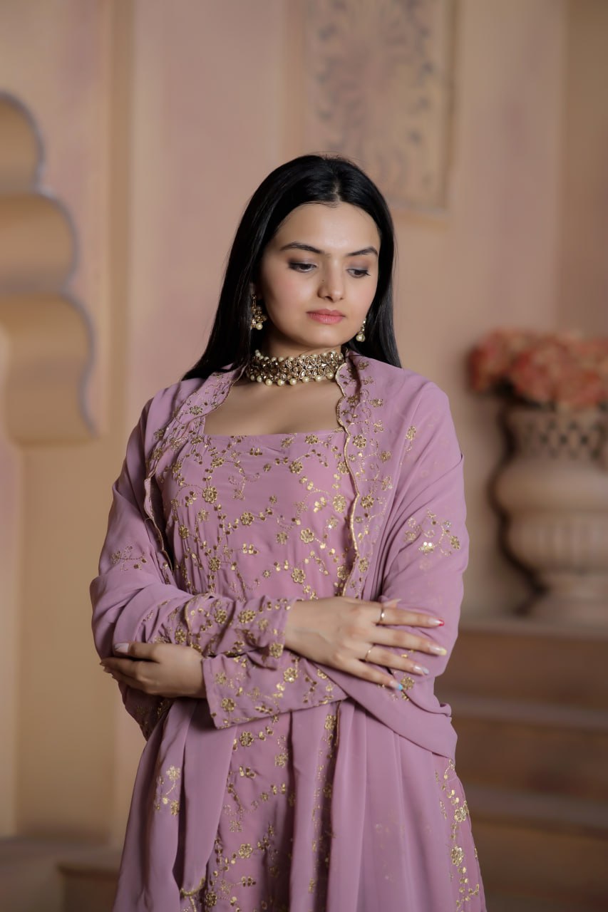 Mauve Premium Designer Readymade Top-Sharara-Dupatta Collection ClothsVilla