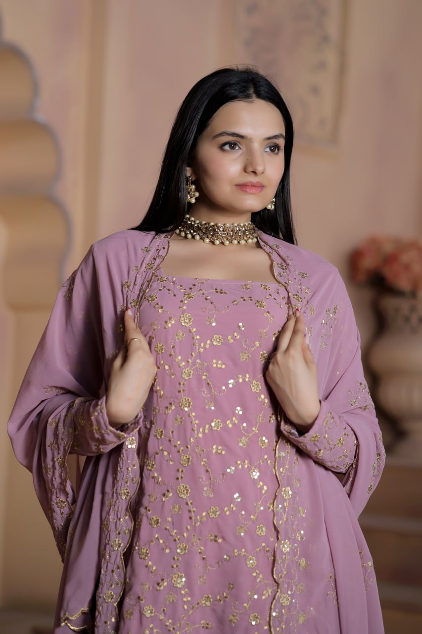 Mauve Premium Designer Readymade Top-Sharara-Dupatta Collection ClothsVilla