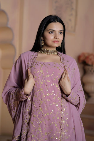 Mauve Premium Designer Readymade Top-Sharara-Dupatta Collection ClothsVilla