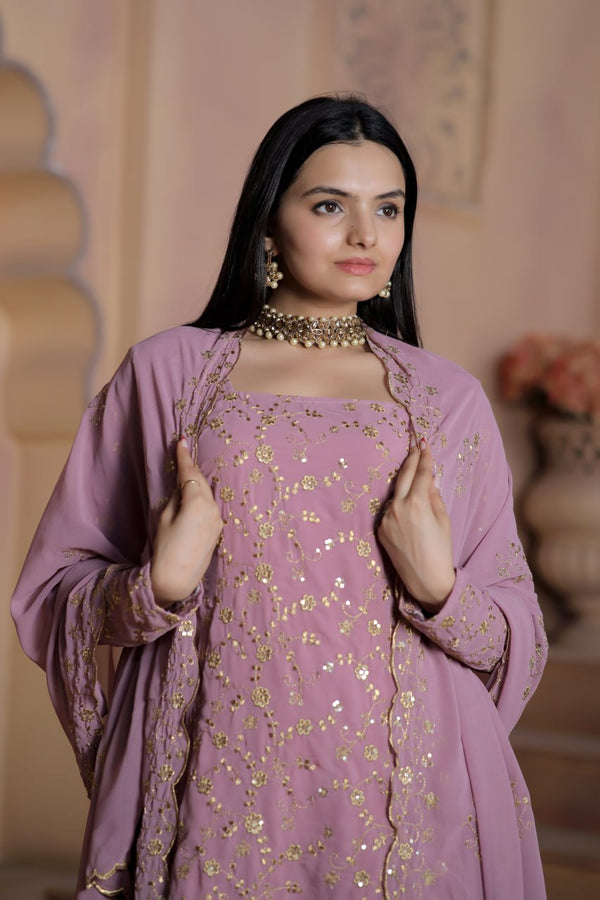 Mauve Premium Designer Readymade Top-Sharara-Dupatta Collection ClothsVilla