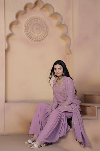 Mauve Premium Designer Readymade Top-Sharara-Dupatta Collection ClothsVilla