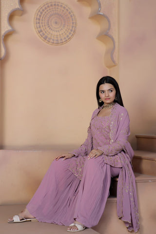 Mauve Premium Designer Readymade Top-Sharara-Dupatta Collection ClothsVilla