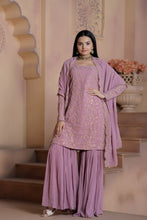 Load image into Gallery viewer, Mauve Premium Designer Readymade Top-Sharara-Dupatta Collection ClothsVilla