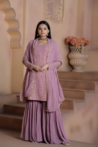 Mauve Premium Designer Readymade Top-Sharara-Dupatta Collection ClothsVilla