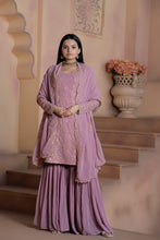 Load image into Gallery viewer, Mauve Premium Designer Readymade Top-Sharara-Dupatta Collection ClothsVilla