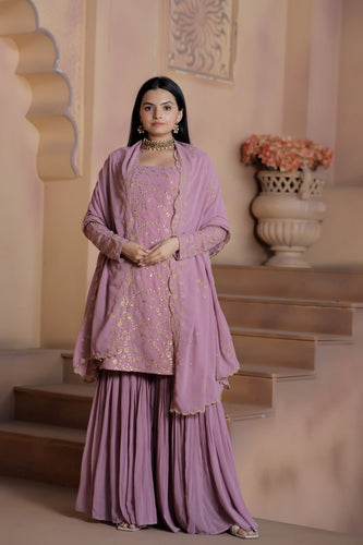 Mauve Premium Designer Readymade Top-Sharara-Dupatta Collection ClothsVilla