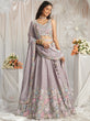 Load image into Gallery viewer, Mauve Pure Chiffon Sequins and thread embroidery Semi-Stitched Lehenga choli &amp; Dupatta ClothsVilla