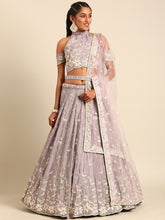 Load image into Gallery viewer, Mauve Pure Georgette Sequins with heavy Zarkan embroidery Semi-Stitched Lehenga choli &amp; Dupatta Clothsvilla