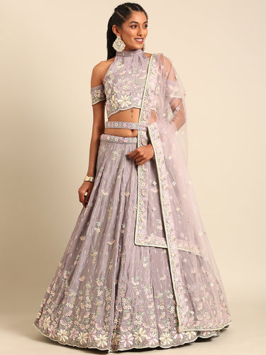 Mauve Pure Georgette Sequins with heavy Zarkan embroidery Semi-Stitched Lehenga choli & Dupatta Clothsvilla