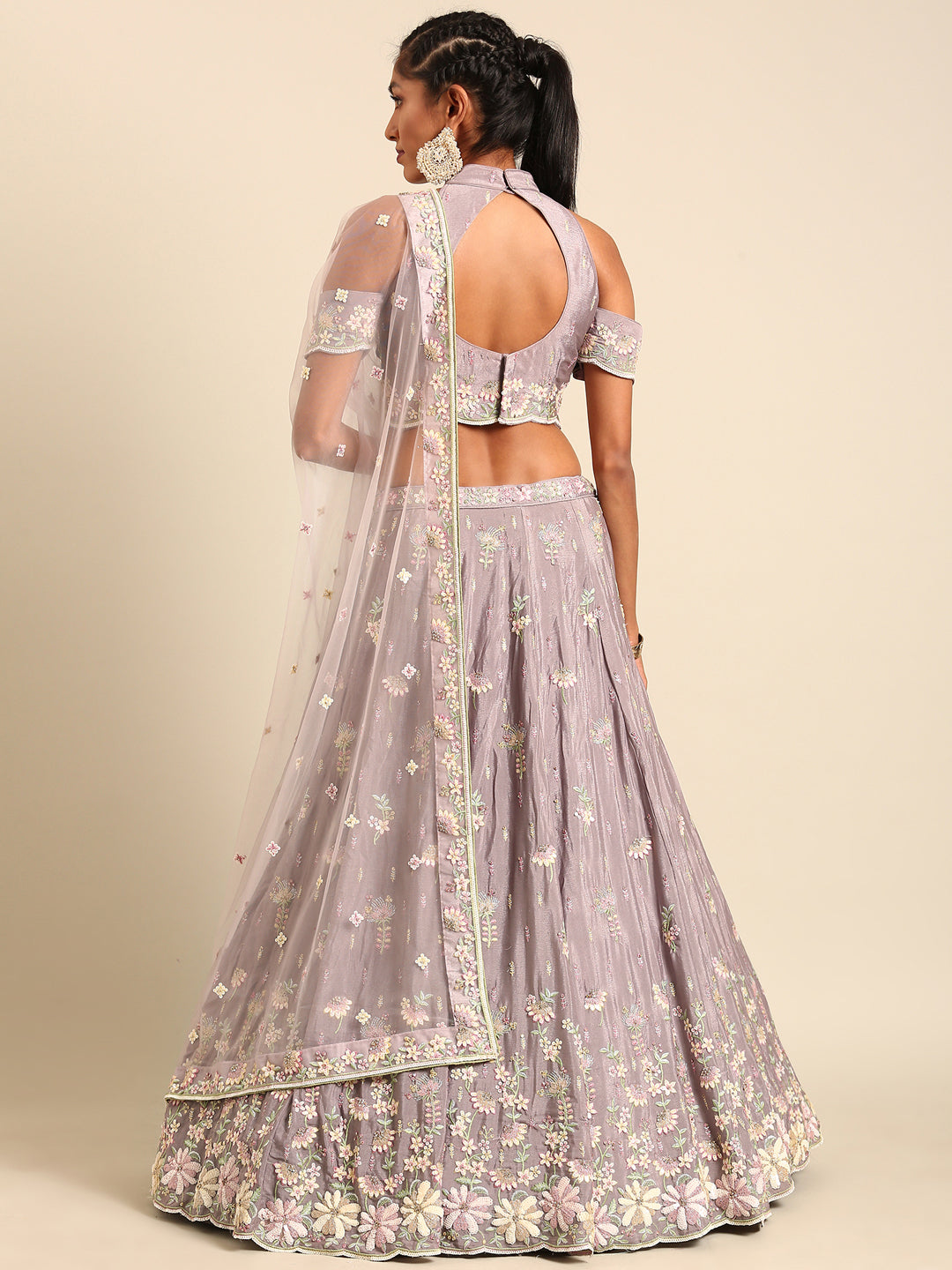 Mauve Pure Georgette Sequins with heavy Zarkan embroidery Semi-Stitched Lehenga choli & Dupatta Clothsvilla