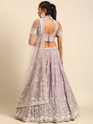Mauve Pure Georgette Sequins with heavy Zarkan embroidery Semi-Stitched Lehenga choli & Dupatta Clothsvilla
